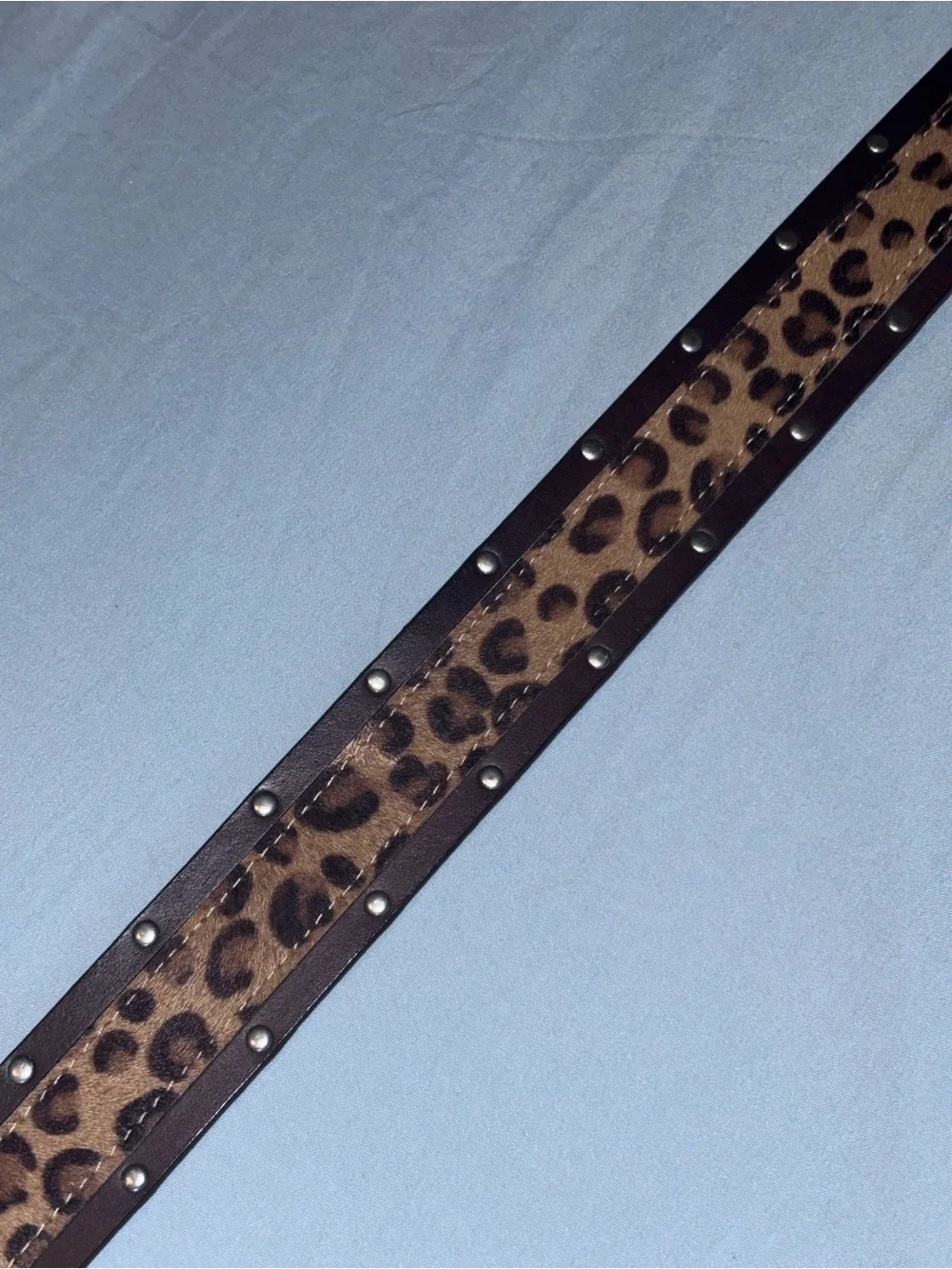 Genuine Leather Leopard Print Studded Belt Brown Western Style 38”